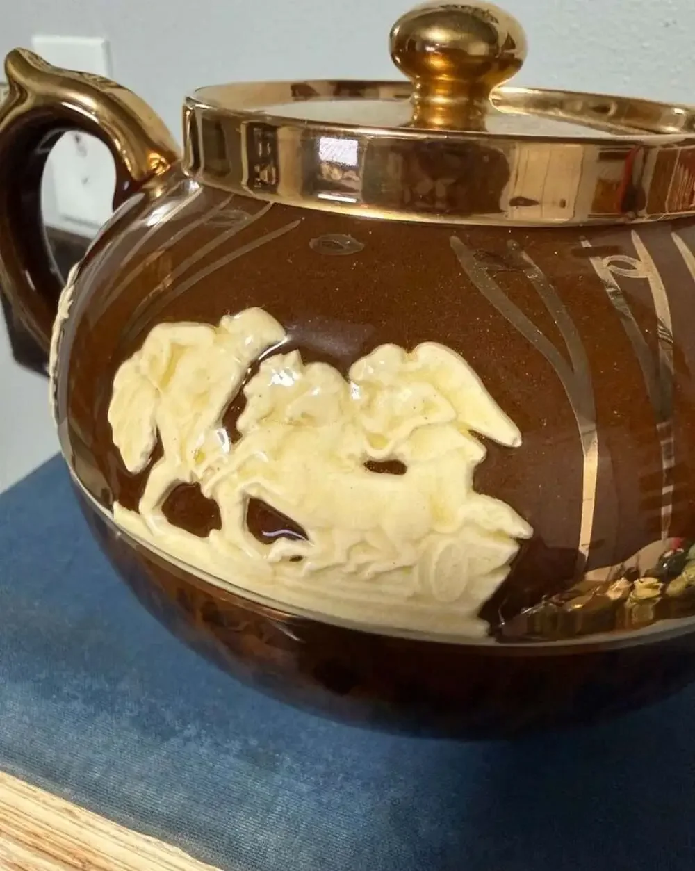 Gibsons Staffordshire England Vintage Ceramic Teapot Brown Gold Relief